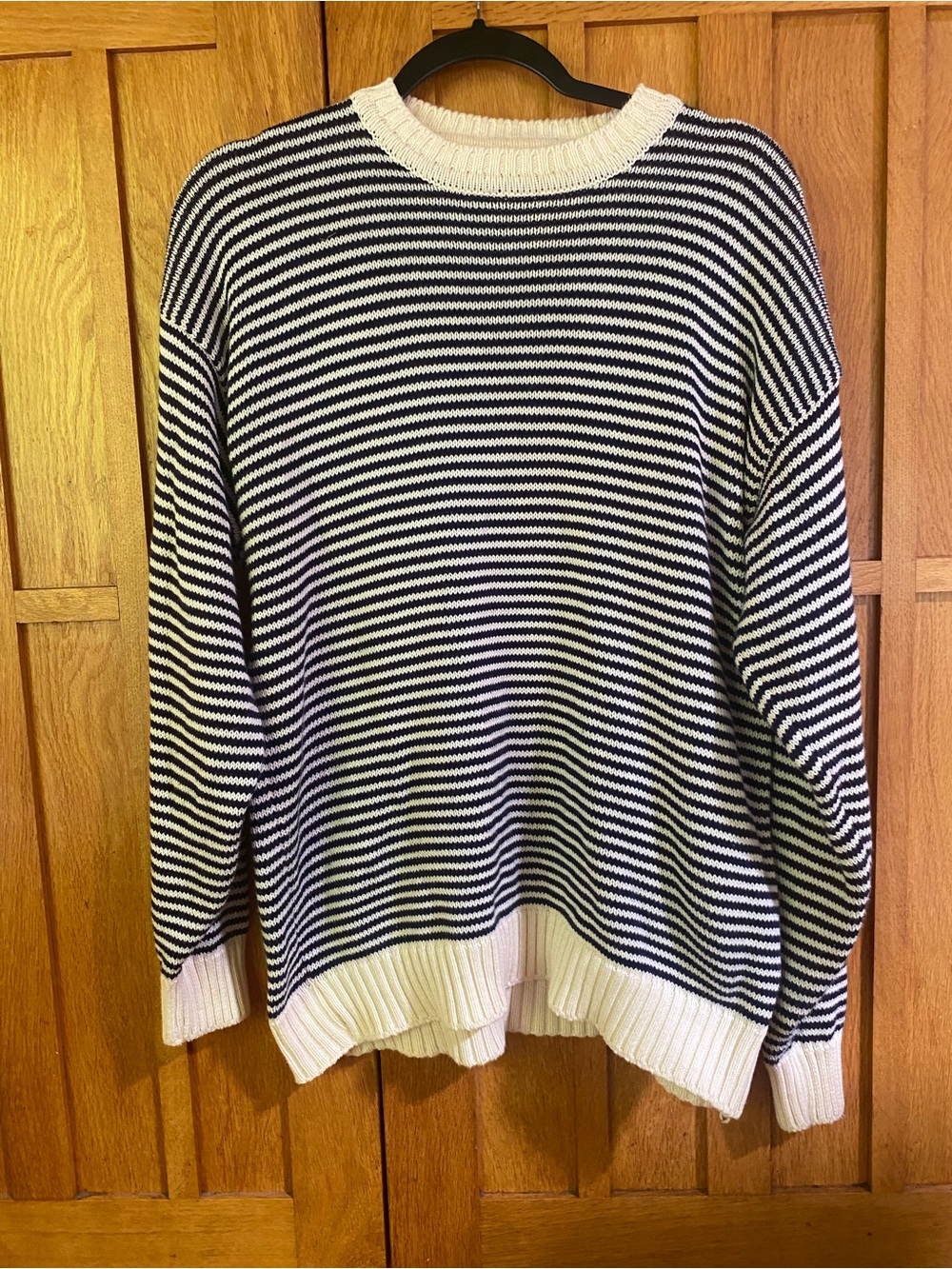 Vintage Land's End Black and White Striped Crewneck Sweater